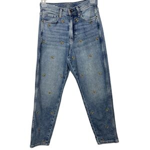 Arizona Butterfly Embroidered Highest Rise Curvy Mom Jeans